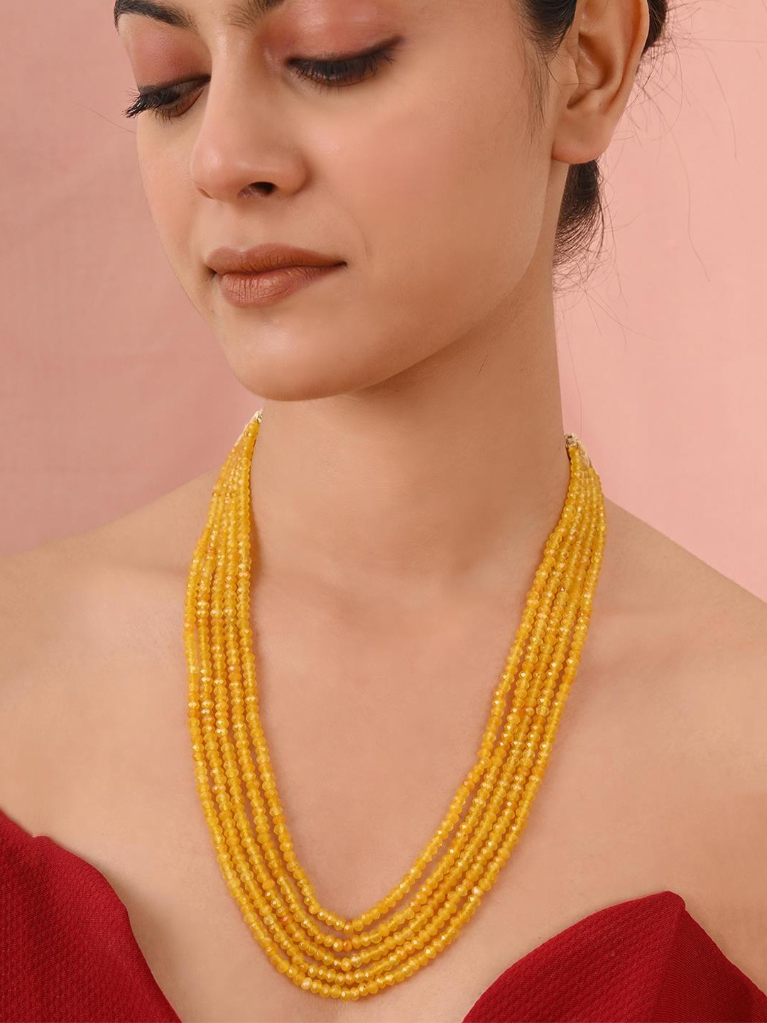 

RATNAVALI JEWELS Quartz Layered Necklace, Yellow