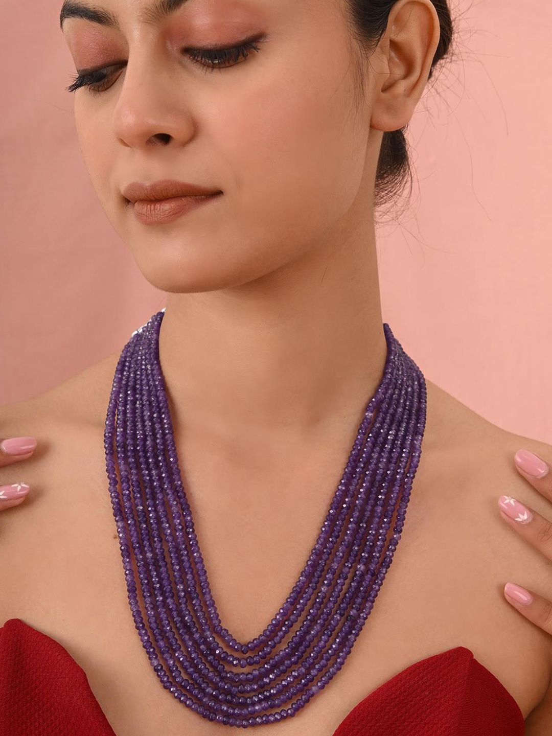 

RATNAVALI JEWELS Quartz Layered Necklace, Purple