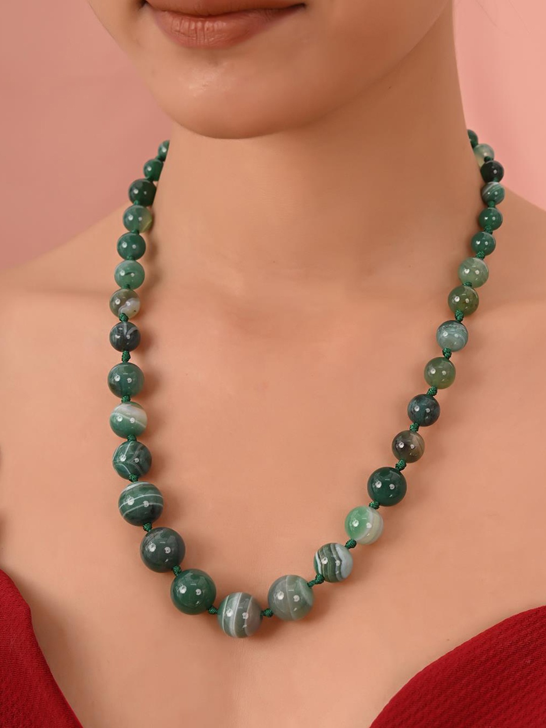 

RATNAVALI JEWELS Agate Statement Necklace, Green