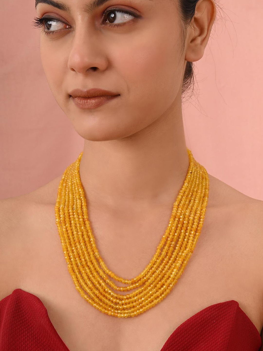 

RATNAVALI JEWELS Quartz Layered Necklace, Gold