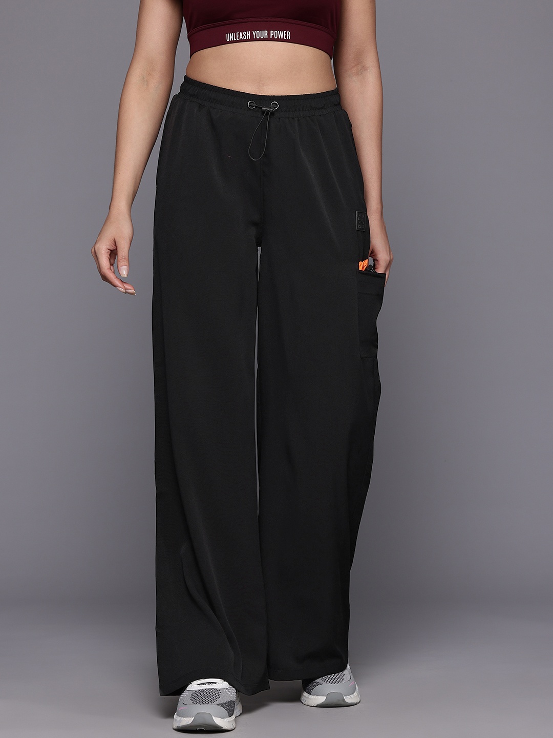 HRX by Hrithik Roshan Women Flared Lifestyle Track Pants, Black