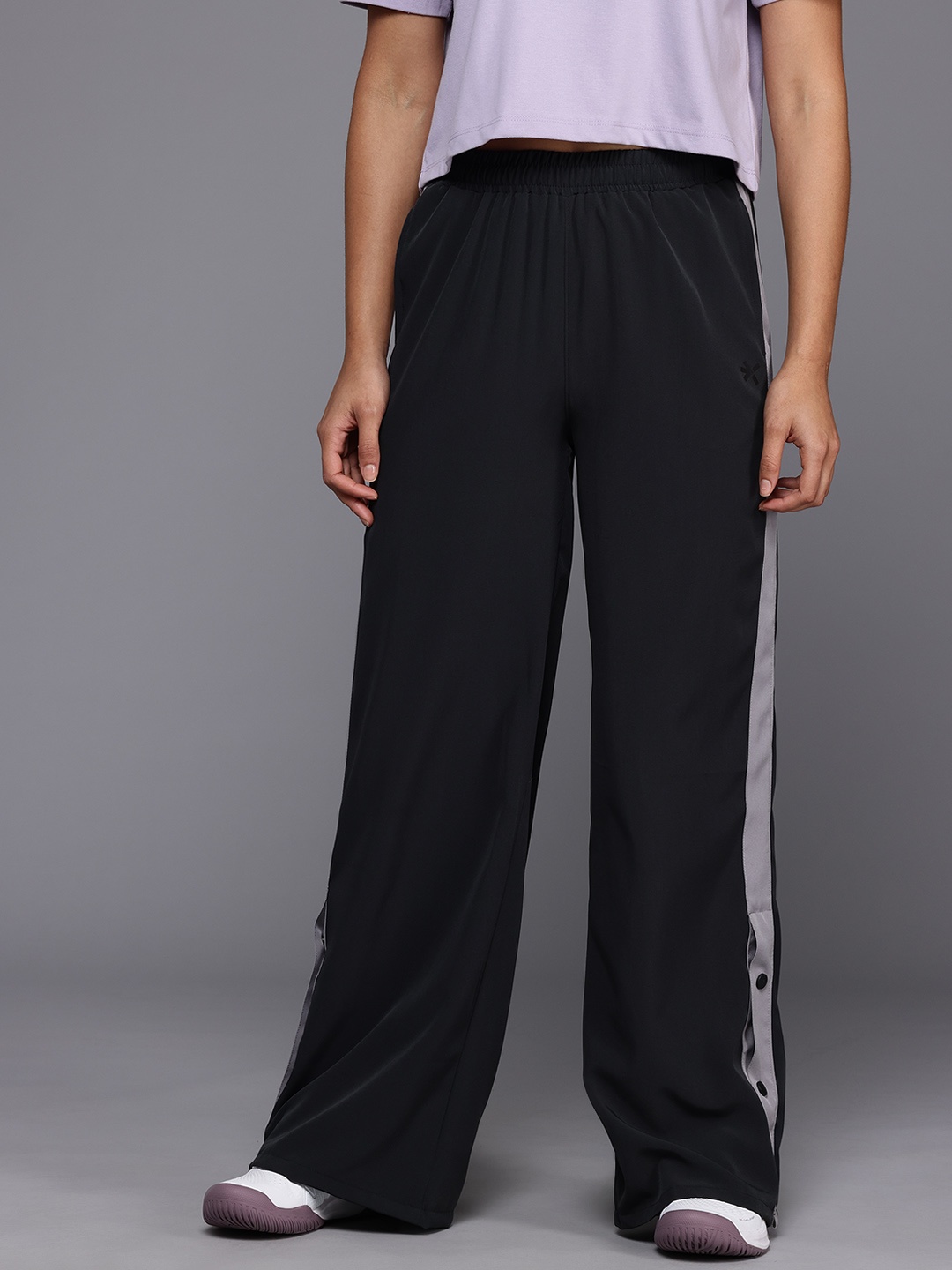 

HRX by Hrithik Roshan Women Side Stripe Button-Hem Lifestyle Track Pants, Grey