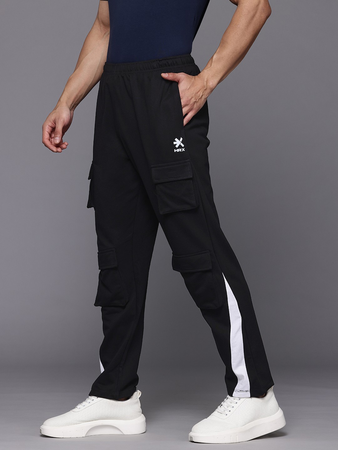 

HRX by Hrithik Roshan Men Mid-Rise Cargo Style Lifestyle Track Pants, Black