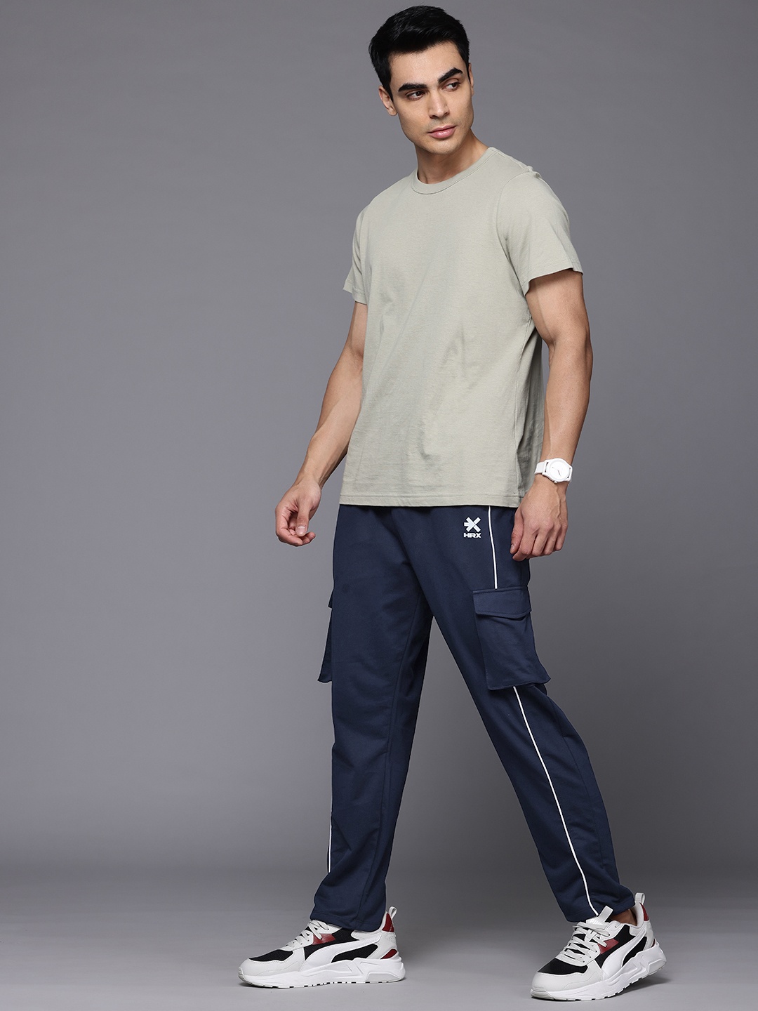 

HRX by Hrithik Roshan Men Mid-Rise Cargo Style Lifestyle Track Pants, Navy blue