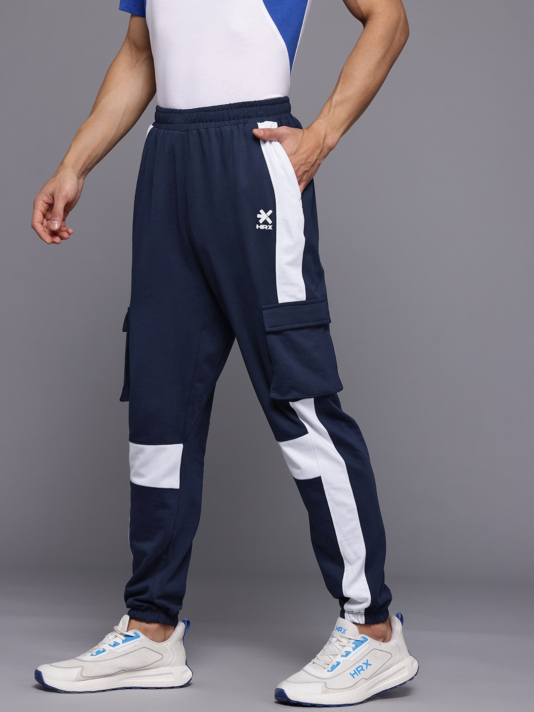 

HRX by Hrithik Roshan Men Colourblocked Cargo Style Track Pants, Navy blue