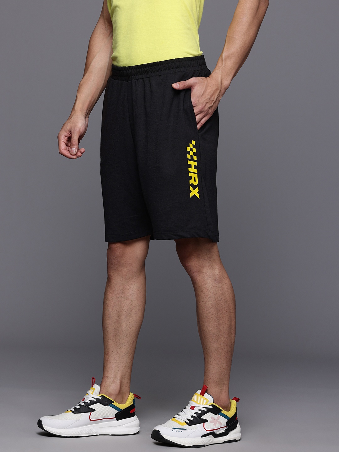 HRX by Hrithik Roshan Men Printed Mid-Rise Regular Shorts, Black
