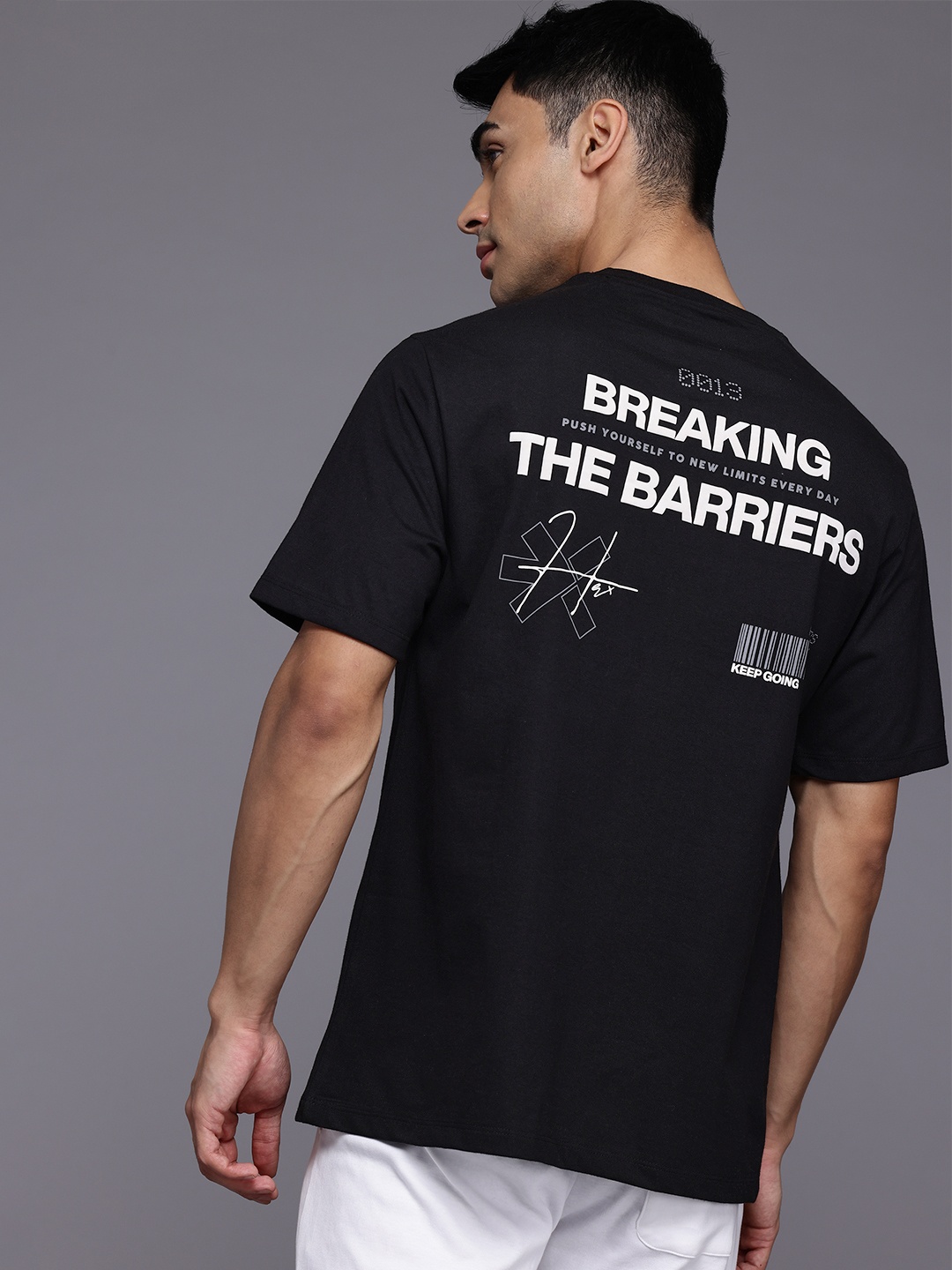 

HRX by Hrithik Roshan Embossed Typography Printed Lifestyle T-shirt, Black