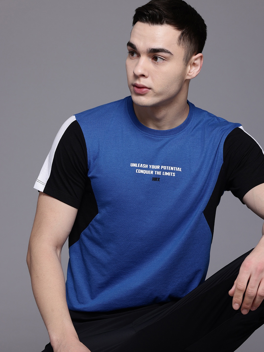 

HRX by Hrithik Roshan Typography Colourblocked Lifestyle T-shirt, Blue