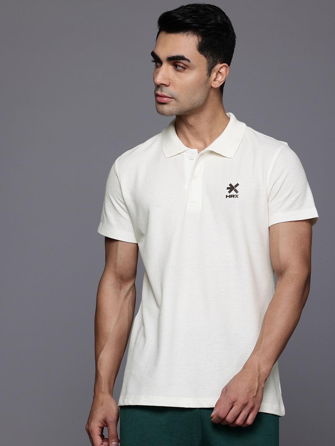 

HRX by Hrithik Roshan Lifestyle Polo Collar Brand-Logo Print T-shirt, Off white