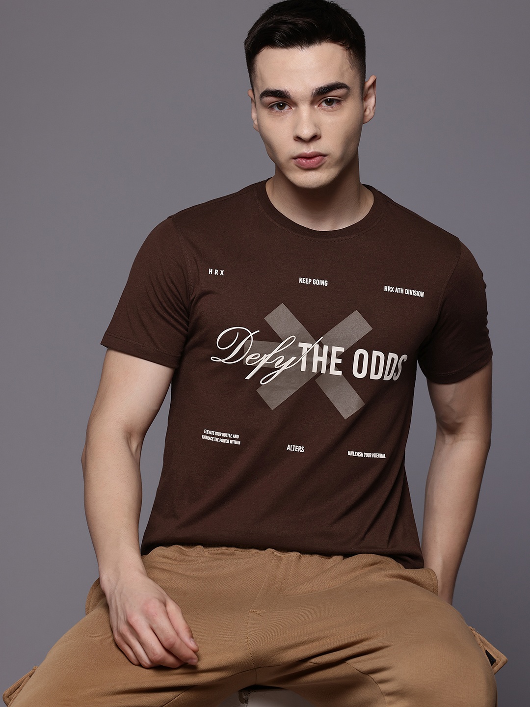 

HRX by Hrithik Roshan Typography Print Training T-shirt, Coffee brown