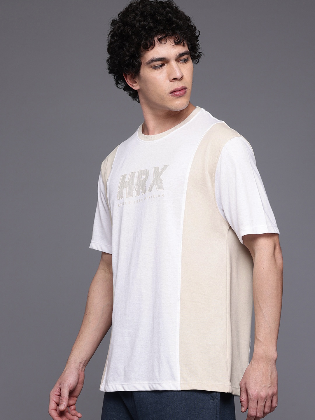 

HRX by Hrithik Roshan Colourblocked & Brand Logo Print Lifestyle T-shirt, White