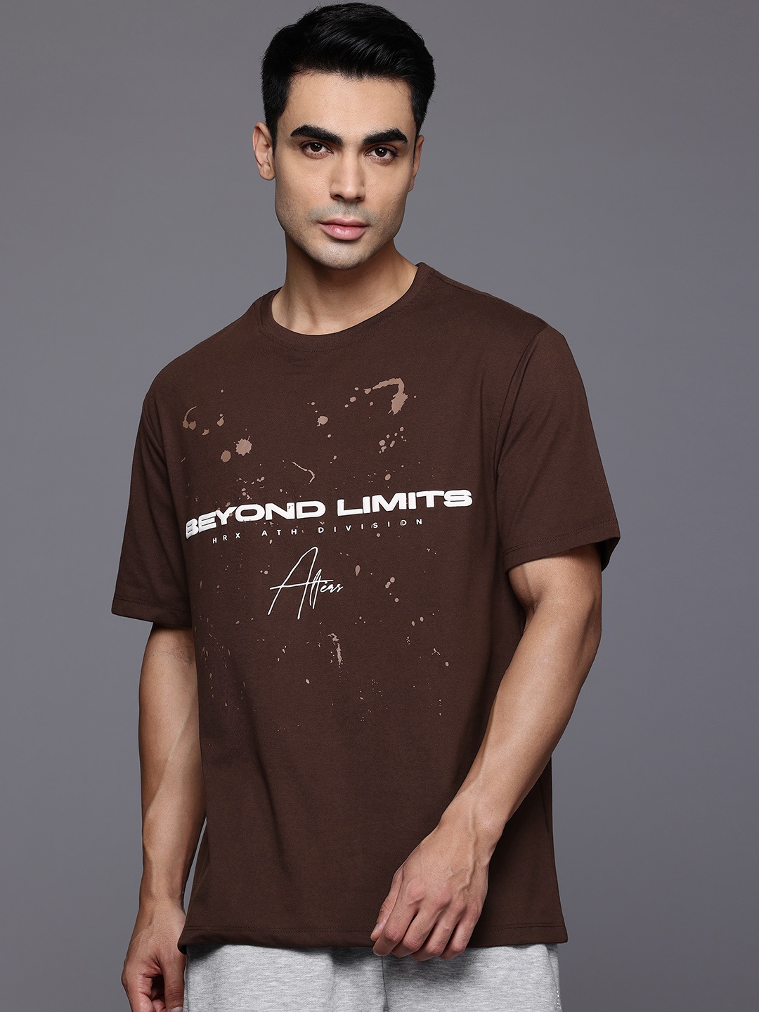 

HRX by Hrithik Roshan Men Typography Printed T-shirt, Brown