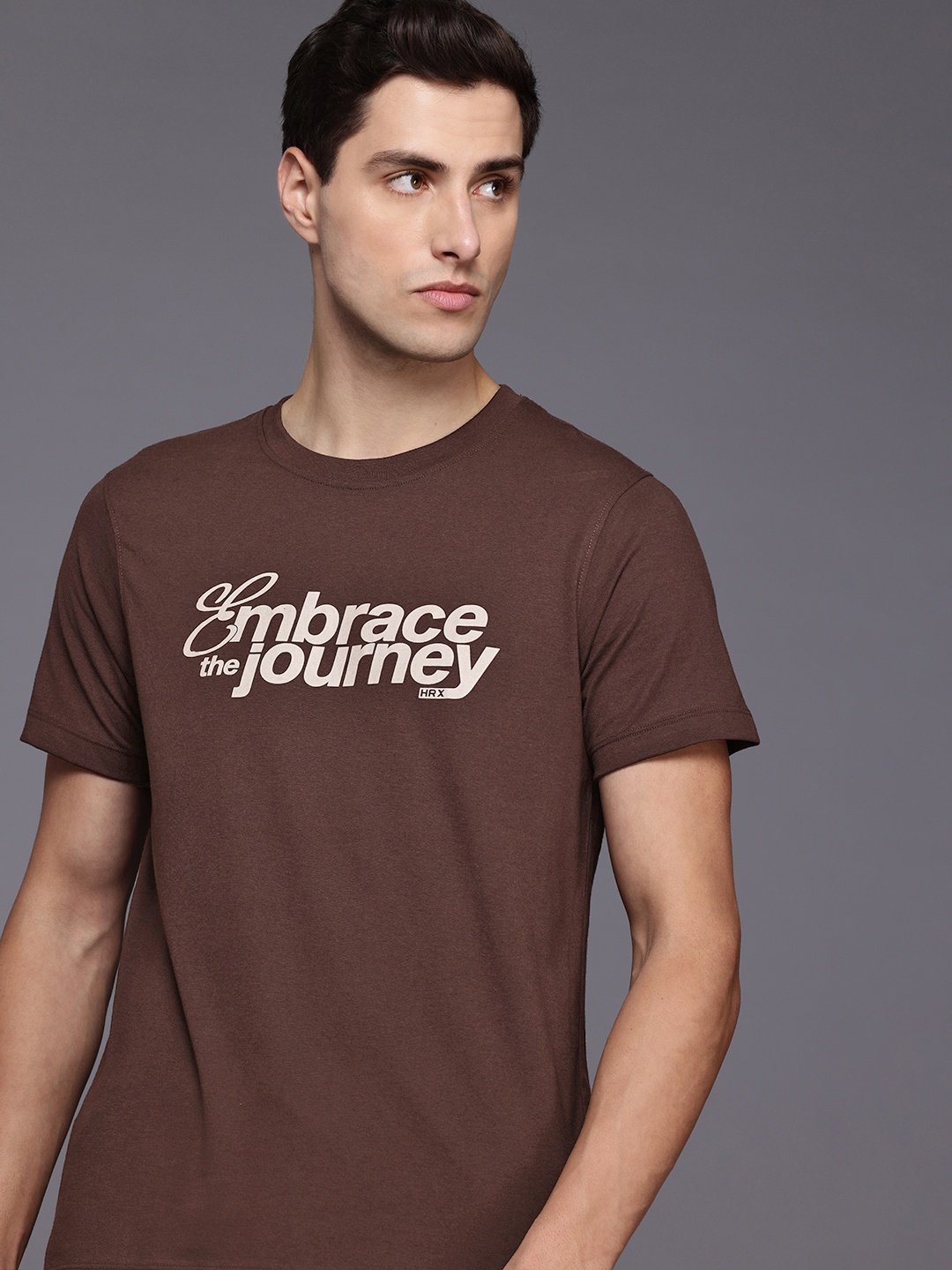 

HRX by Hrithik Roshan Typography Printed Round Neck Lifestyle T-Shirt, Brown