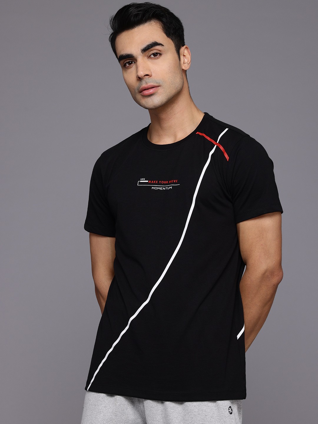 

HRX by Hrithik Roshan Men Striped T-shirt, Black