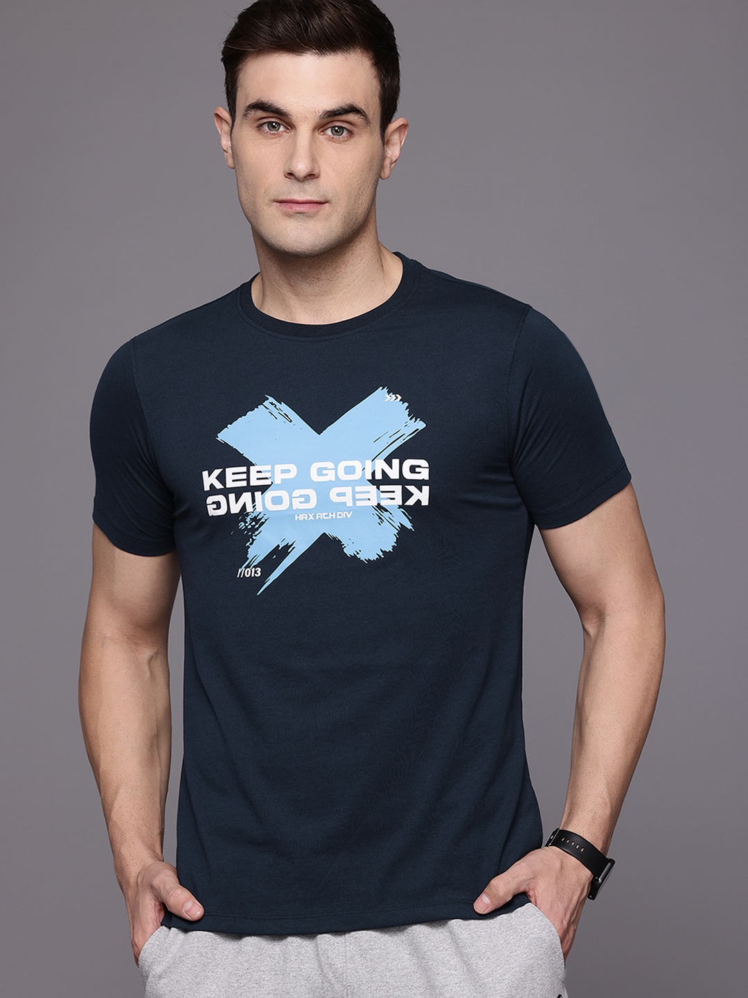 

HRX by Hrithik Roshan Typography Print Indigo T-shirt, Navy blue