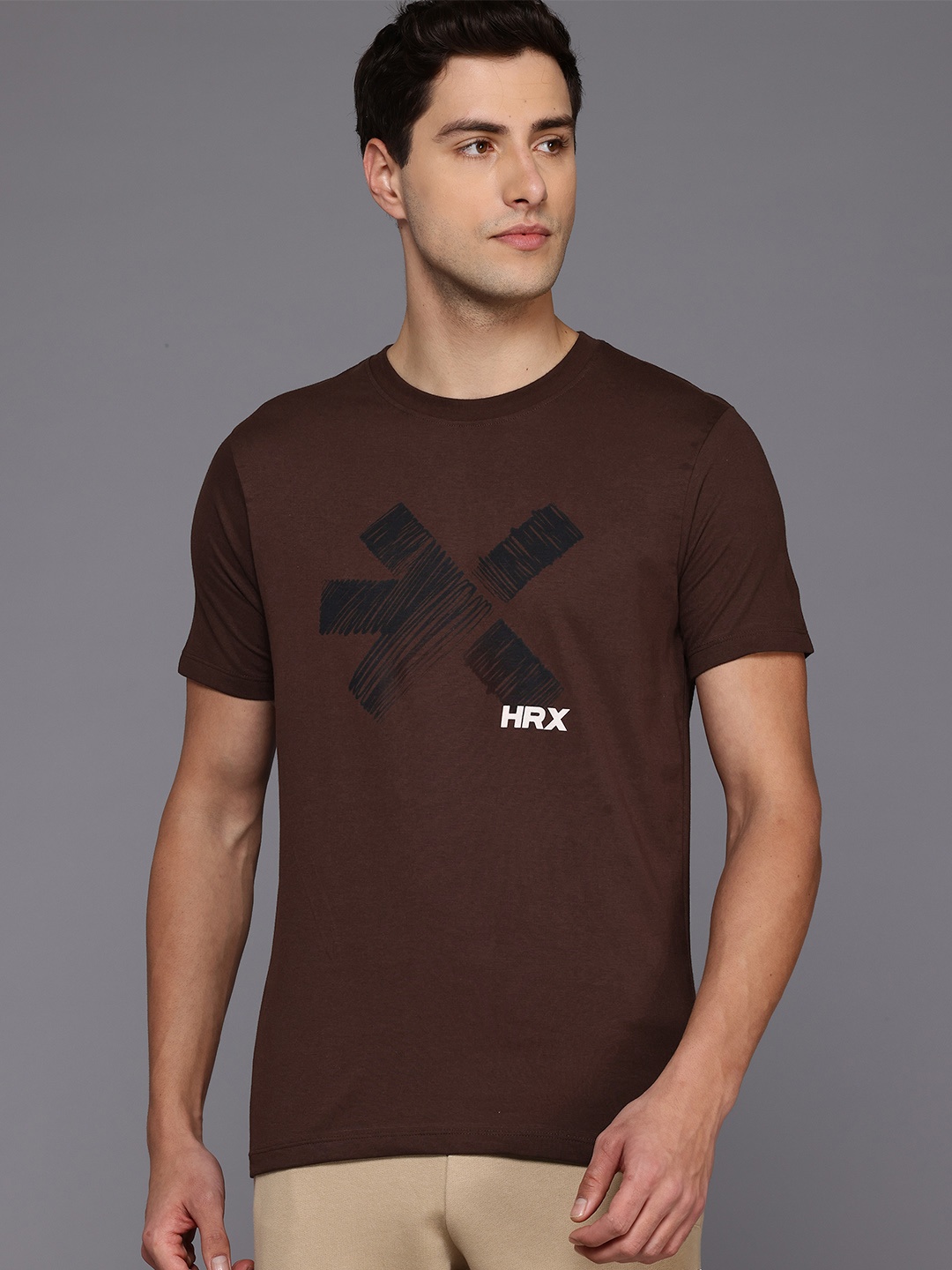 

HRX by Hrithik Roshan Brand Logo Printed T-shirt, Brown