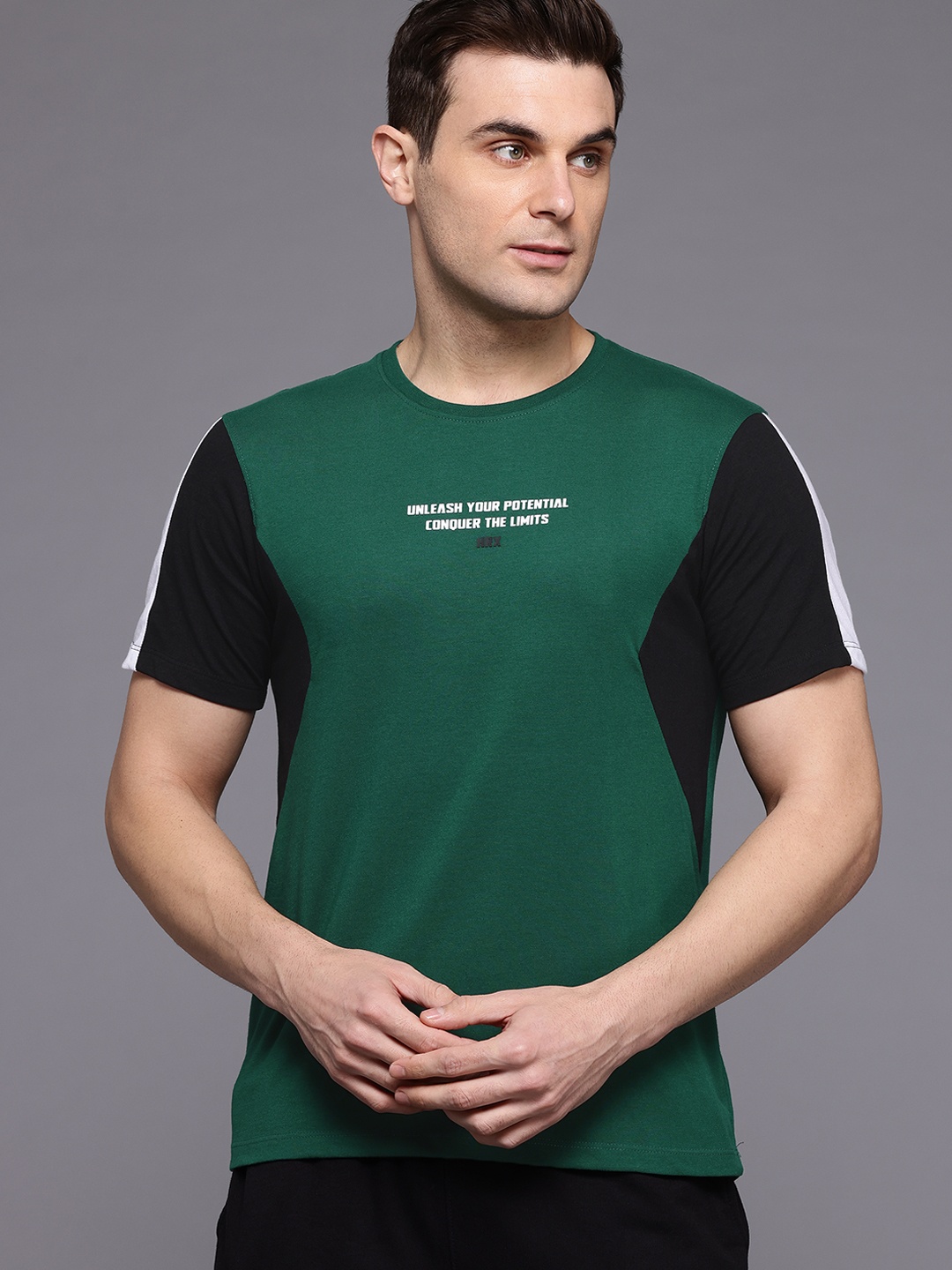 

HRX by Hrithik Roshan Typography Printed Colourblocked T-shirt, Green