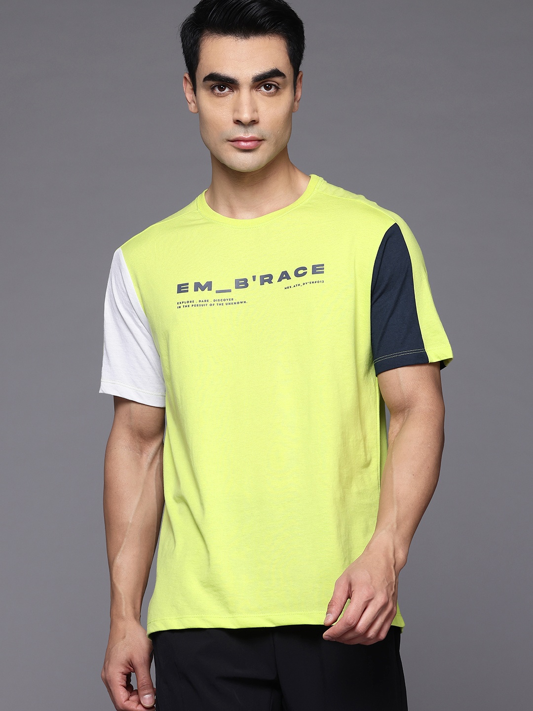 

HRX by Hrithik Roshan Typography Printed Colourblocked T-Shirt, Yellow