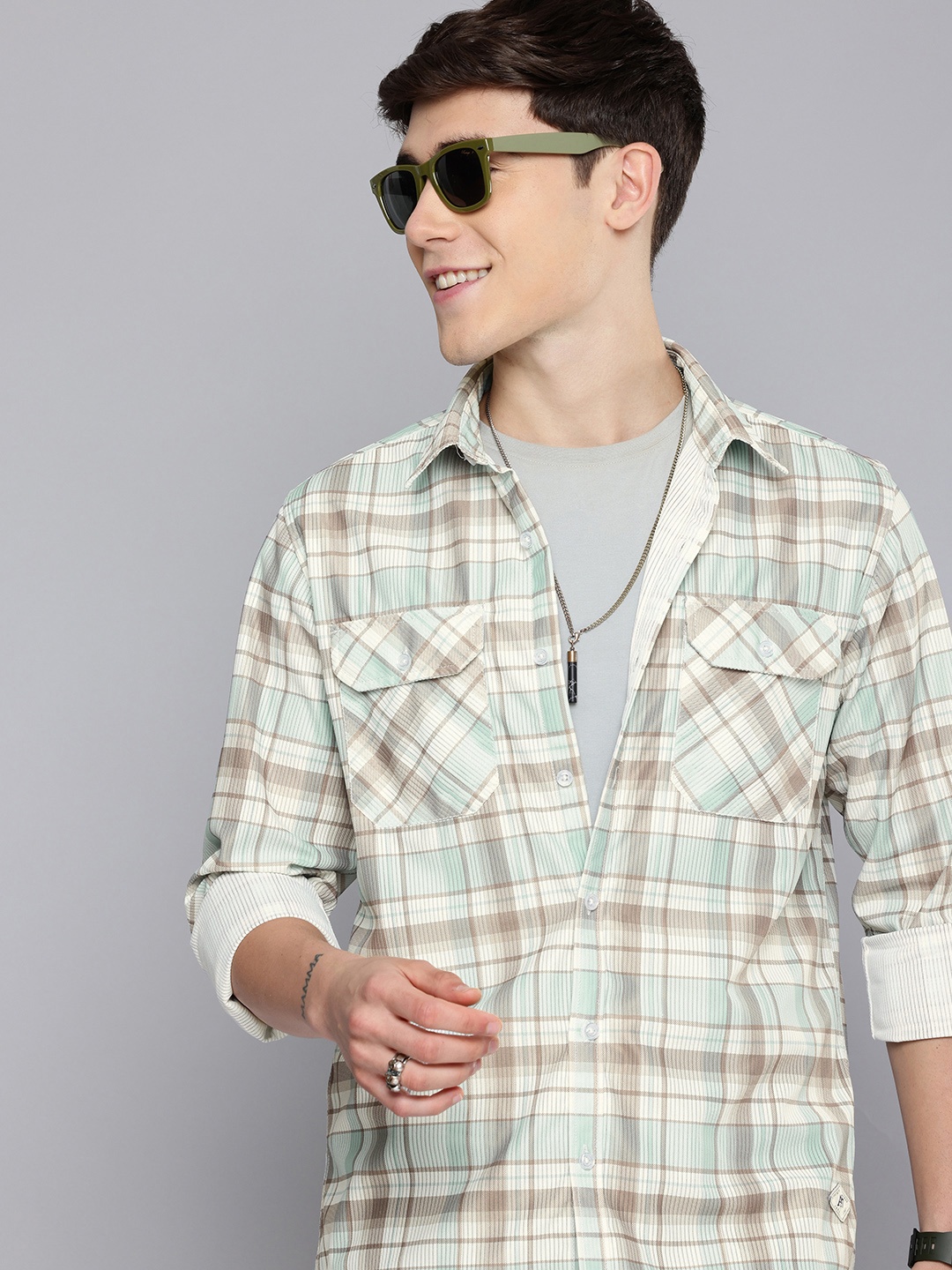 

Aeropostale Tartan Checks Opaque Casual Shirt, Green