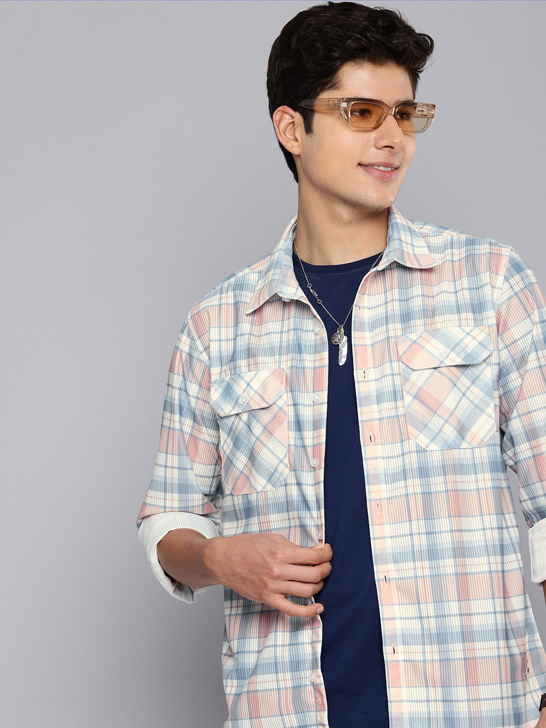 Aeropostale Tartan Checks Opaque Casual Shirt, Blue