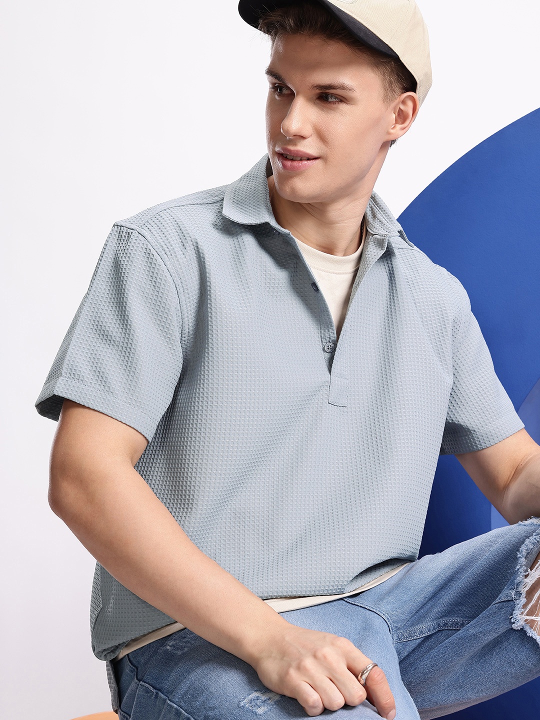 

Aeropostale Opaque Self Design Textured Casual Shirt, Grey