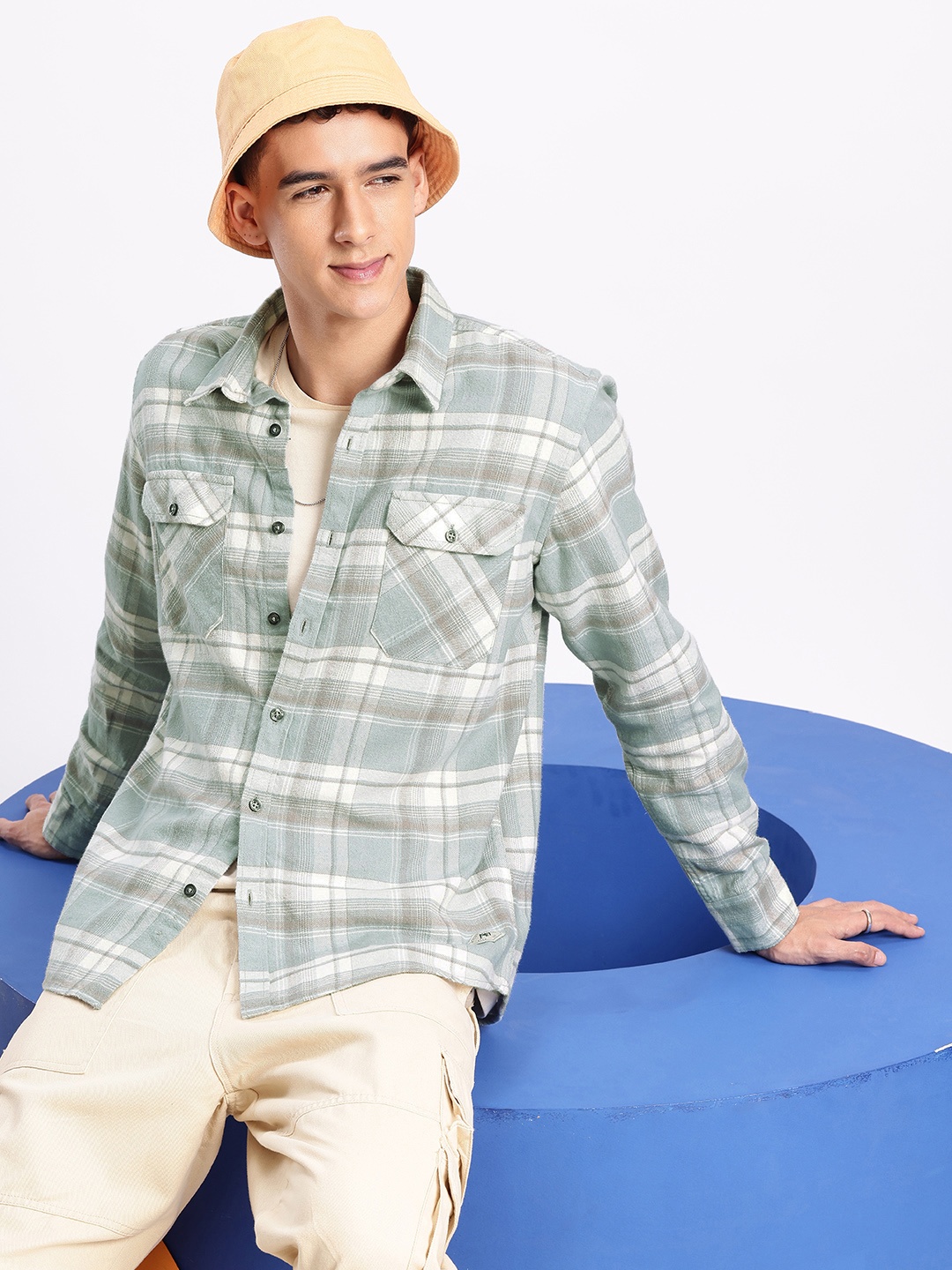 

Aeropostale Tartan Checks Opaque Pure Cotton Casual Shirt, Turquoise blue