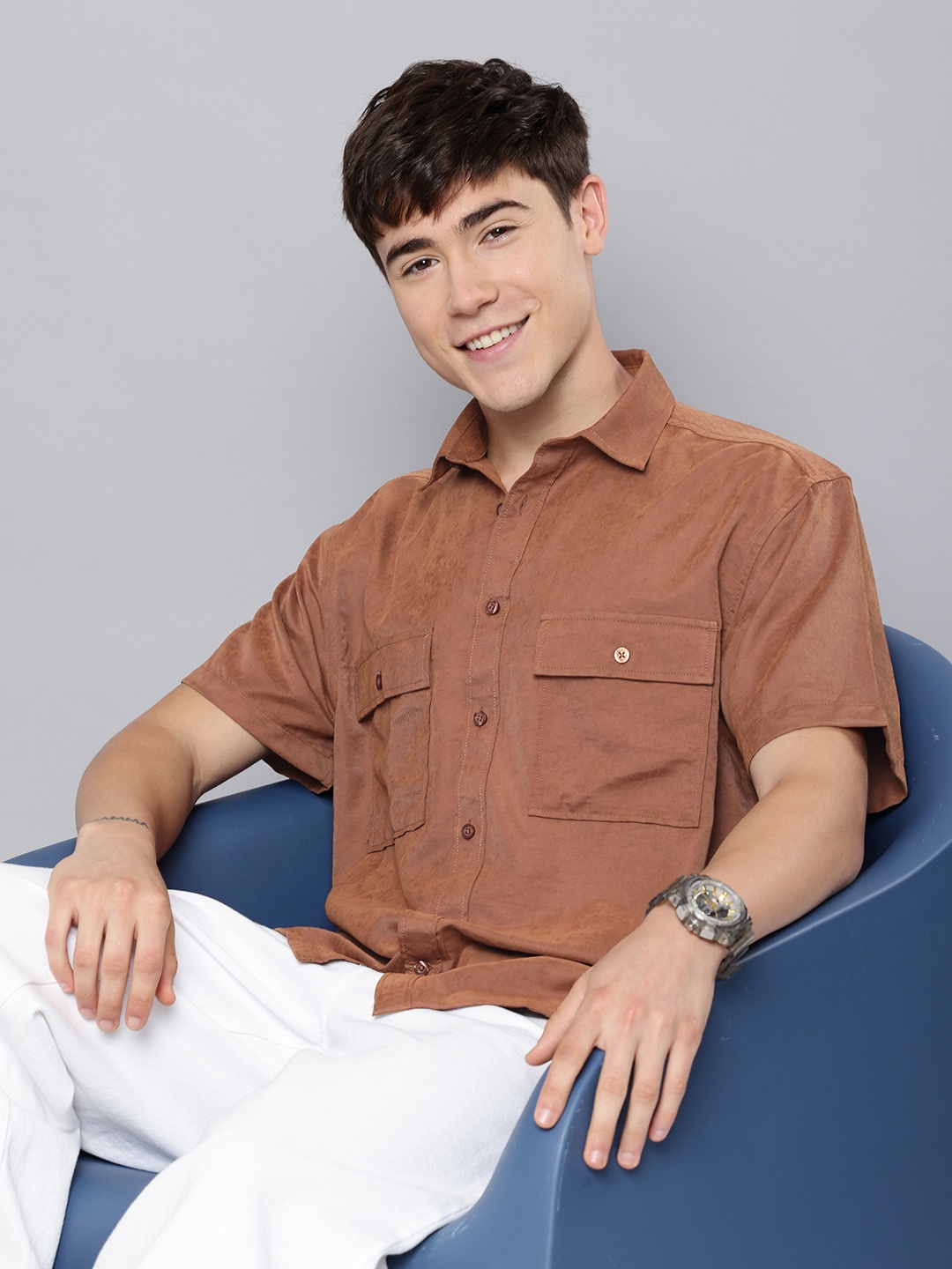 

Aeropostale Spread Collar Casual Shirt, Rust
