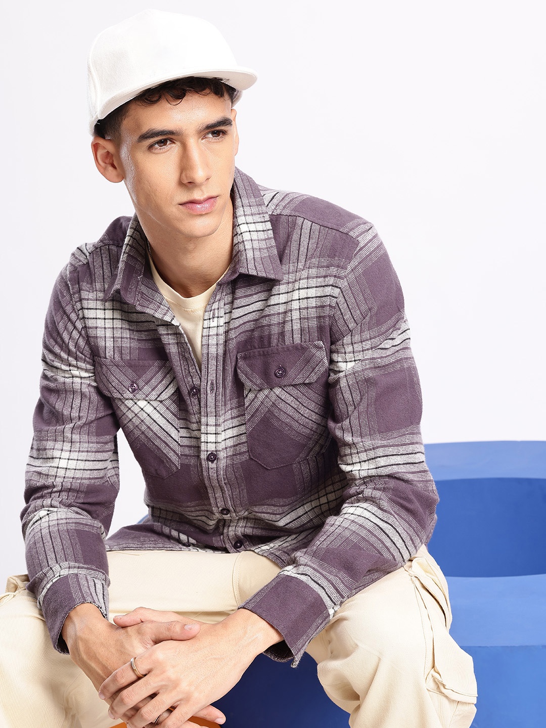 

Aeropostale Checked Opaque Pure Cotton Casual Shirt, Purple