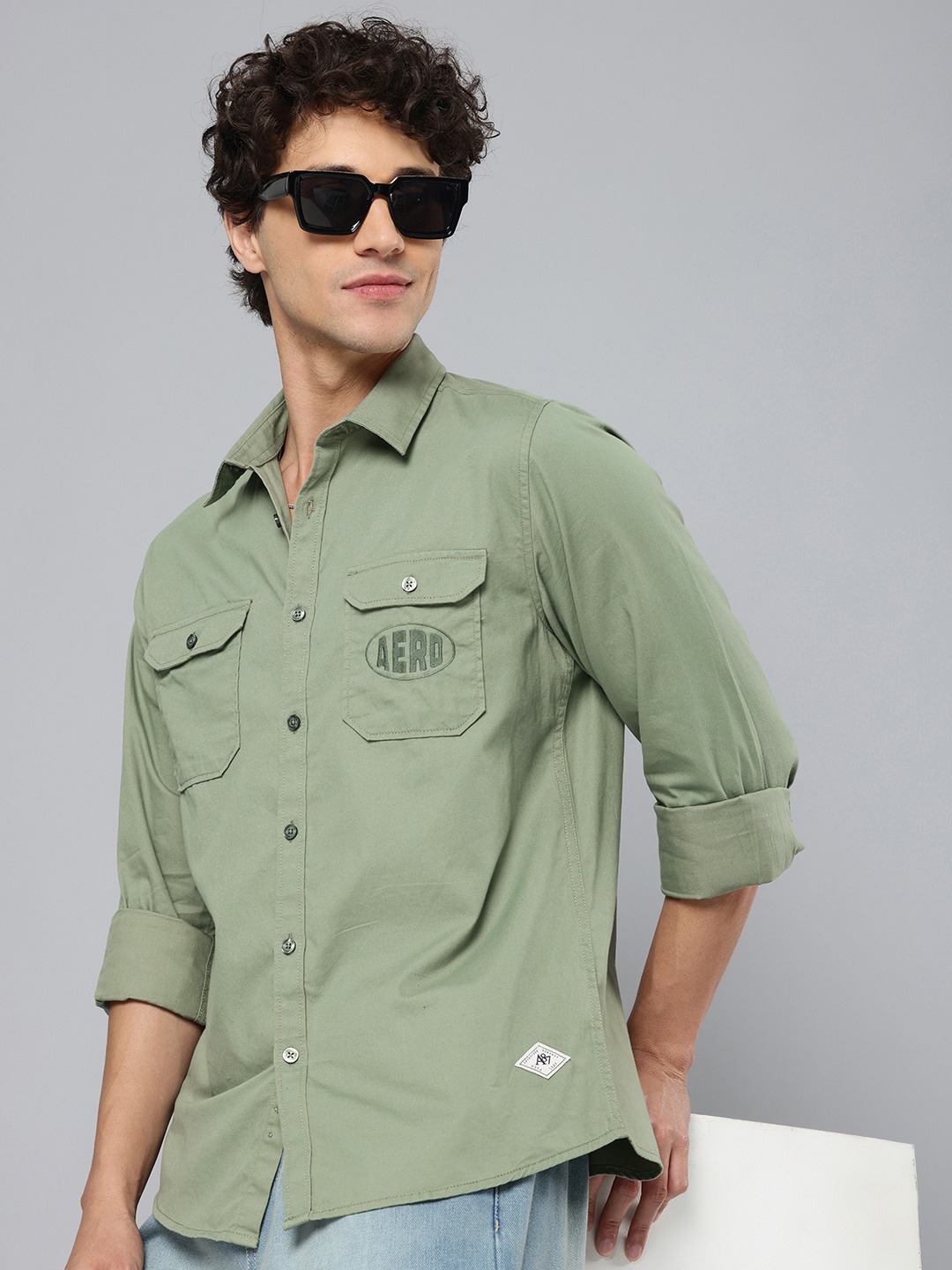 

Aeropostale Solid Opaque Pure Cotton Casual Shirt, Green