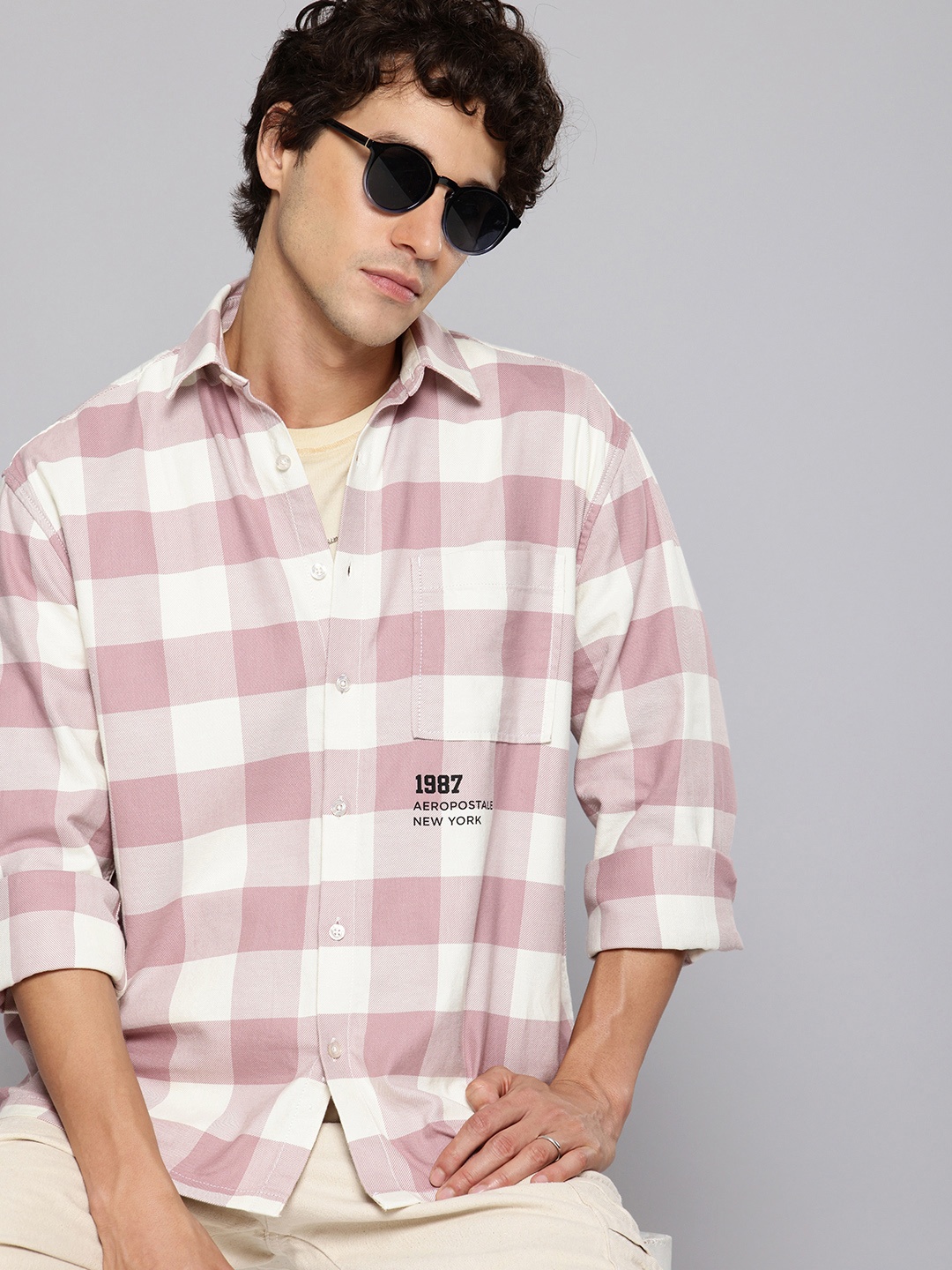 

Aeropostale Buffalo Checks Pure Cotton Casual Shirt, Off white