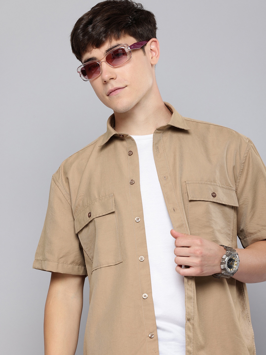 

Aeropostale Spread Collar Casual Shirt, Beige