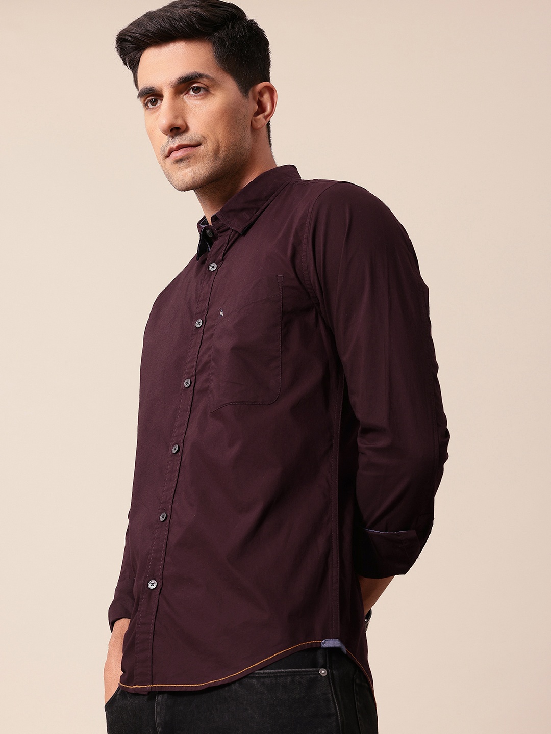

Mr Bowerbird Pure Cotton Button-Down Collar Tailored Fit Casual Shirt, Burgundy