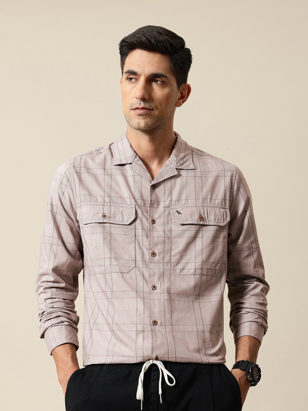 

Mr Bowerbird Pure Cotton Liberal Fit Checked Casual Shirt, Grey