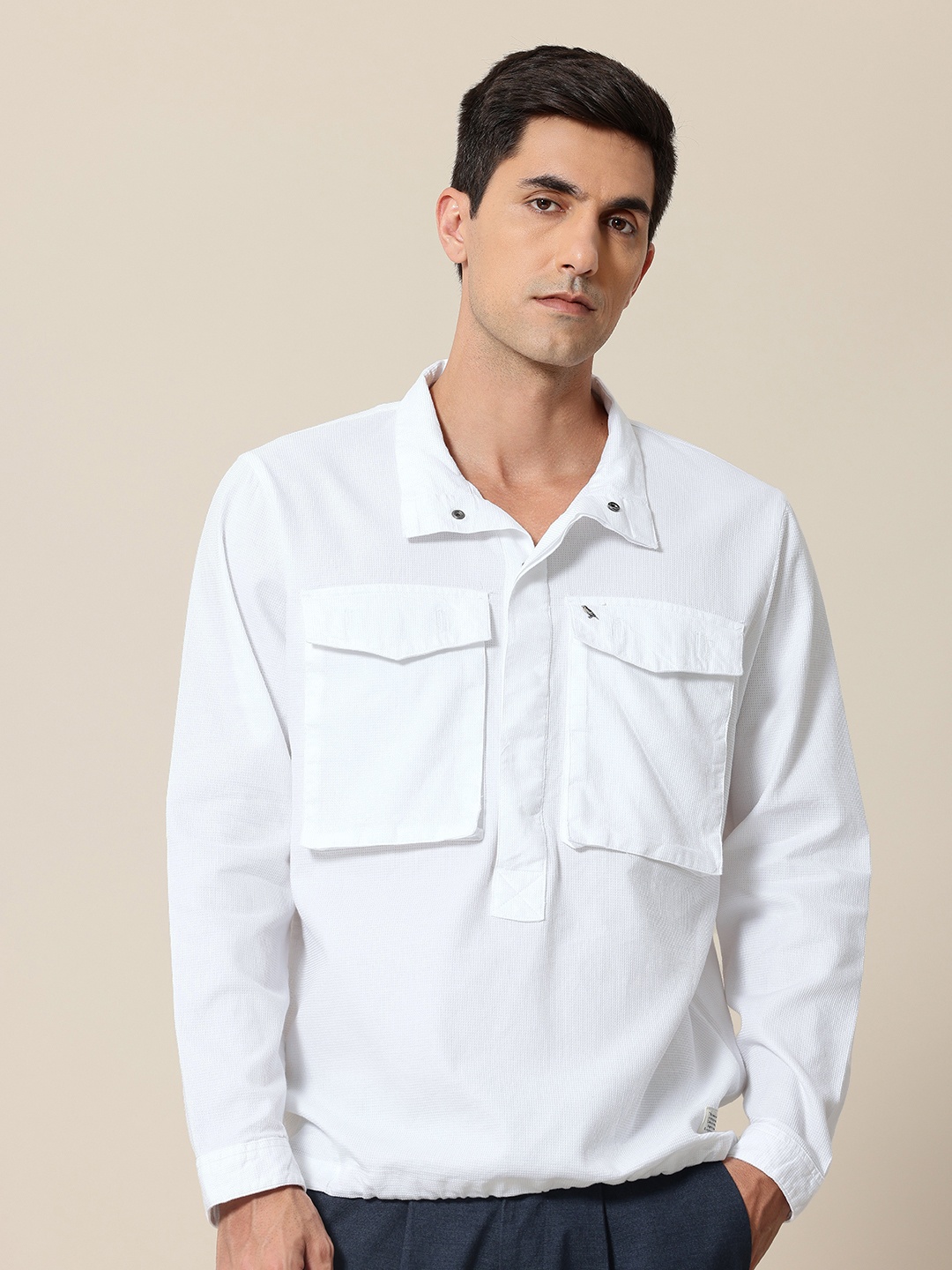 

Mr Bowerbird Liberal Fit Self Checked Pure Cotton Casual Shirt, White