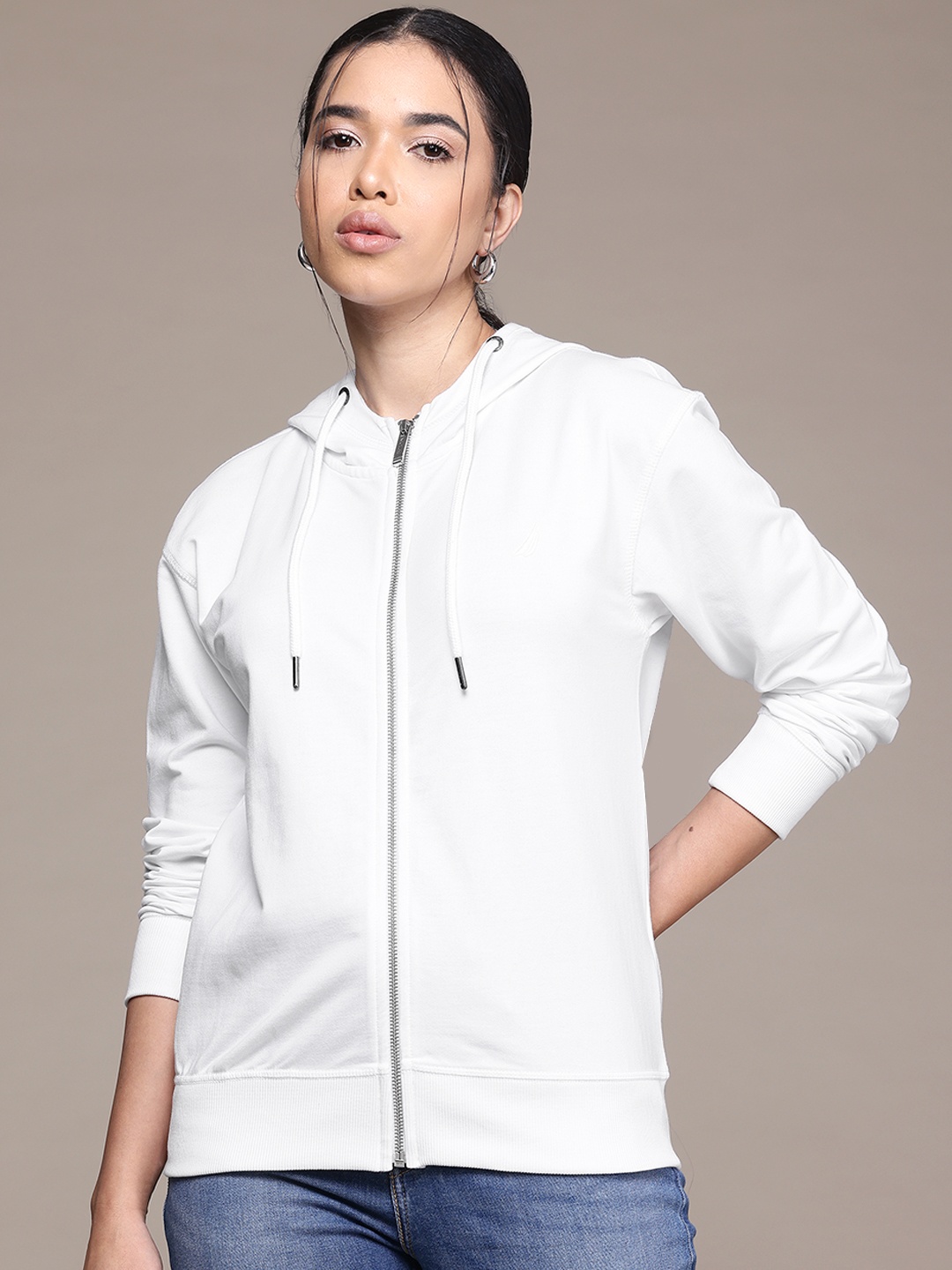 

Nautica Drop Shoulder Sleeves Hooded Sweatshirt, White