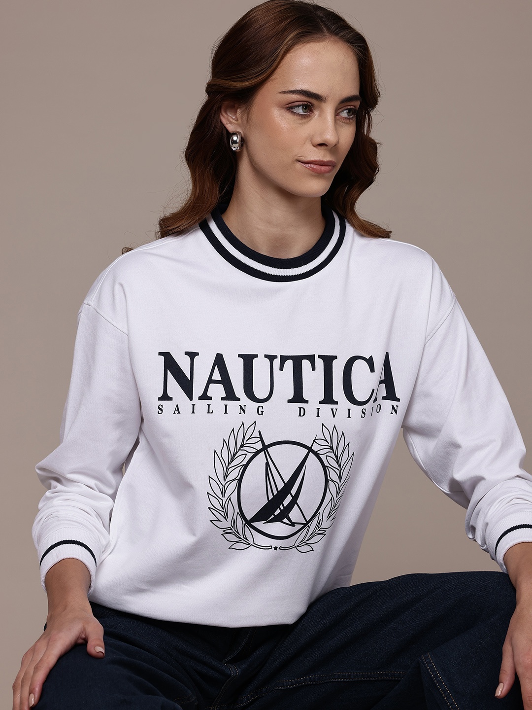 

Nautica Typography Print Drop-Shoulder Sleeve Sweatshirt, White