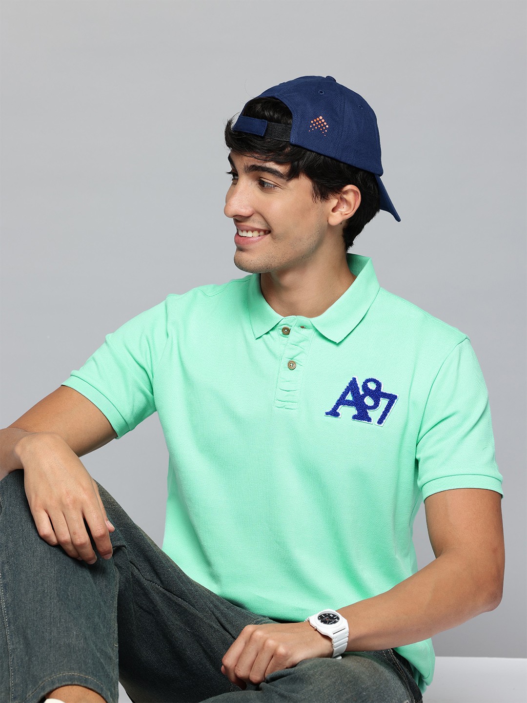 

Aeropostale Polo Collar Pure Cotton Applique T-shirt, Green