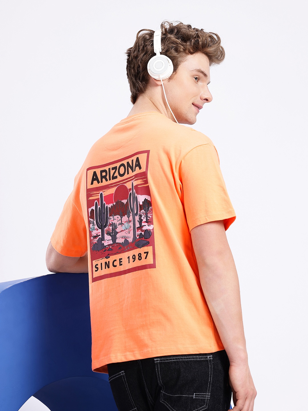 

Aeropostale Printed Drop-Shoulder Sleeves Relaxed Fit Pure Cotton T-shirt, Orange