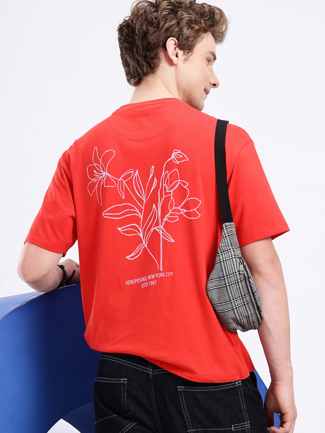 

Aeropostale Floral Printed Drop-Shoulder Sleeves Relaxed Fit Pure Cotton T-shirt, Red