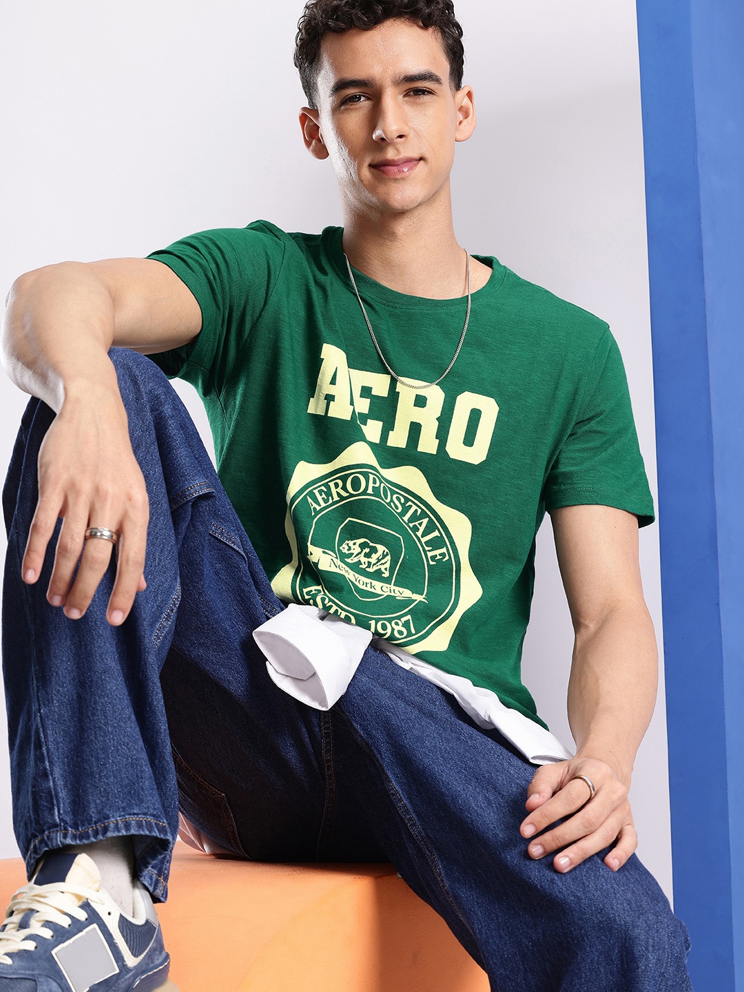 

Aeropostale Pure Cotton Brand Logo Printed T-shirt, Green