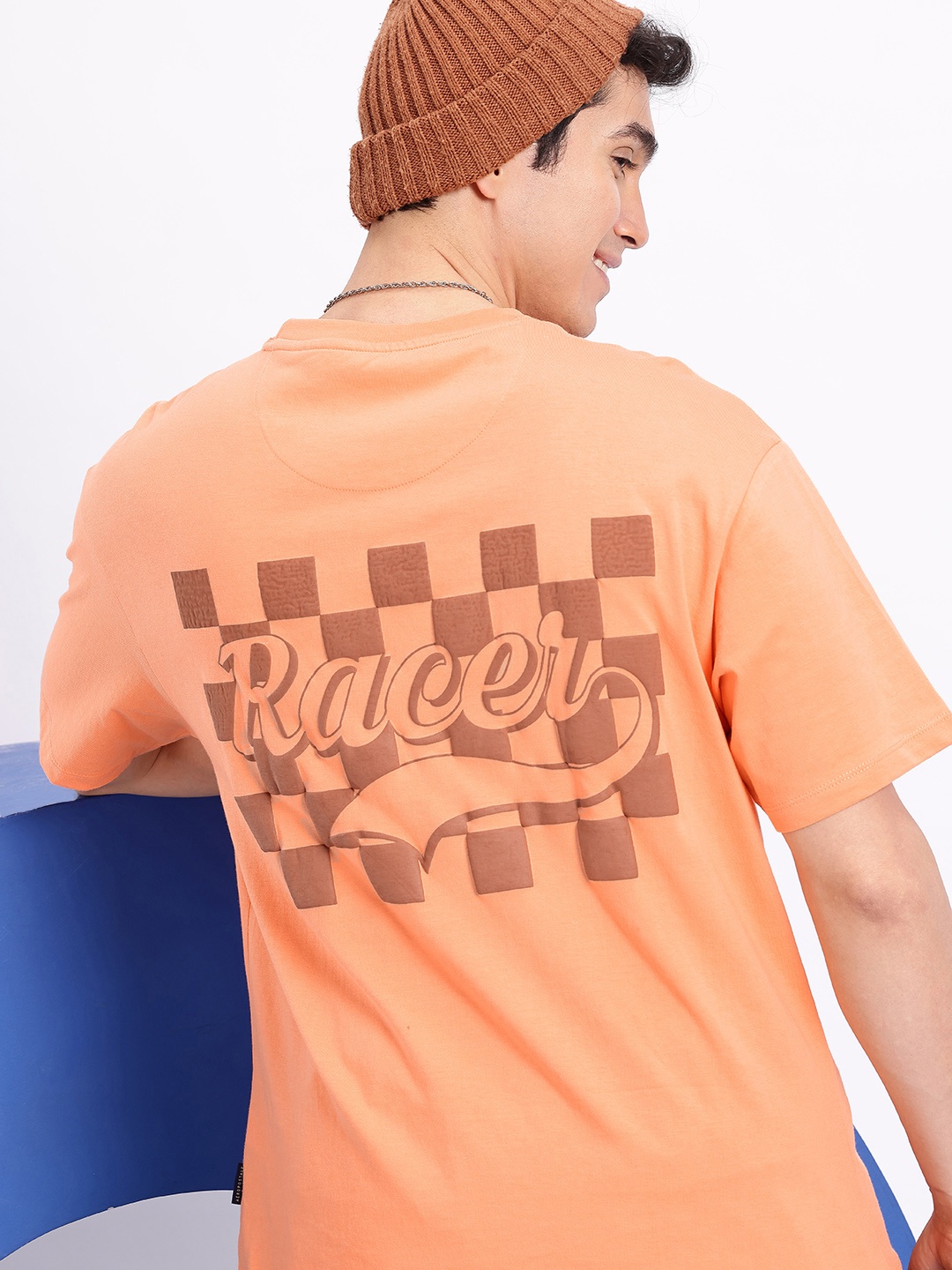

Aeropostale Typography Printed Drop-Shoulder Sleeves Relaxed Fit Pure Cotton T-shirt, Orange