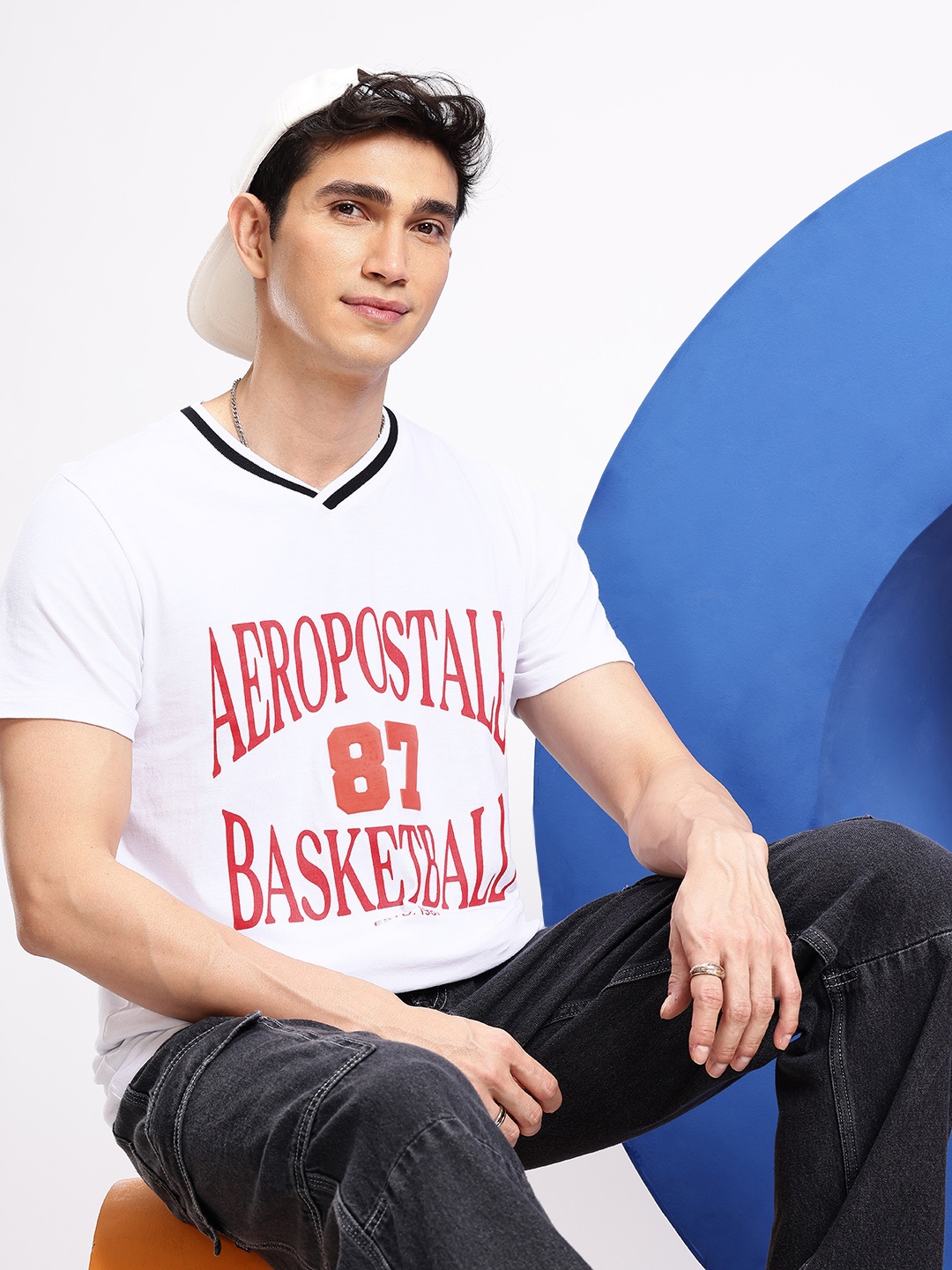 

Aeropostale Pure Cotton Typography Printed V-Neck T-shirt, White