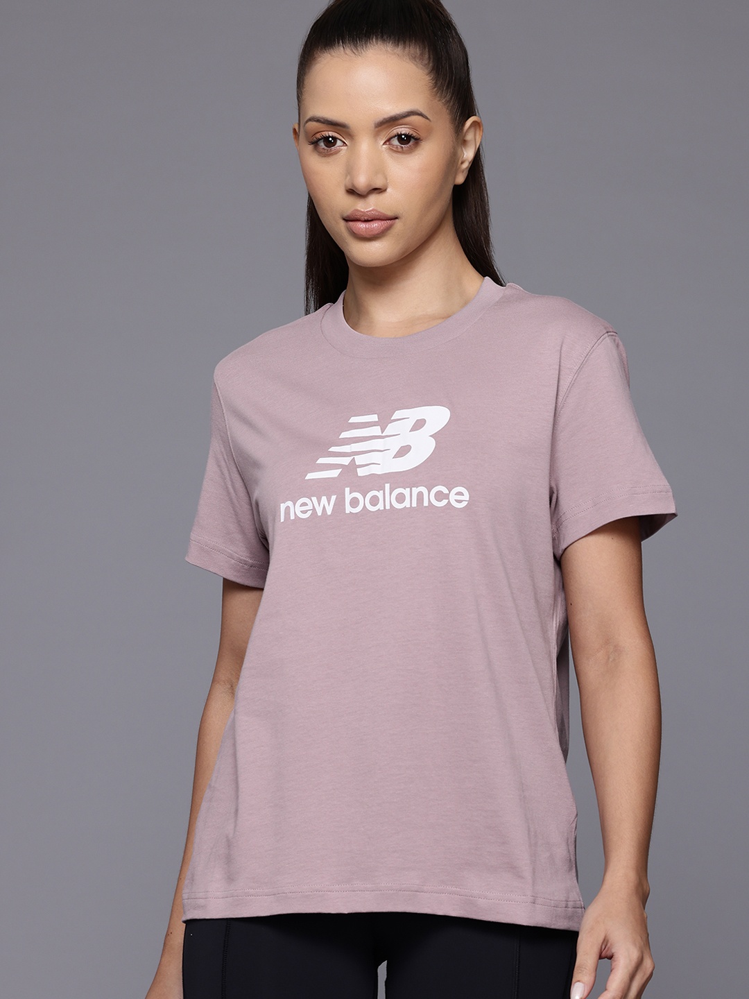 

New Balance Brand Logo Print Pure Cotton T-shirt, Mauve