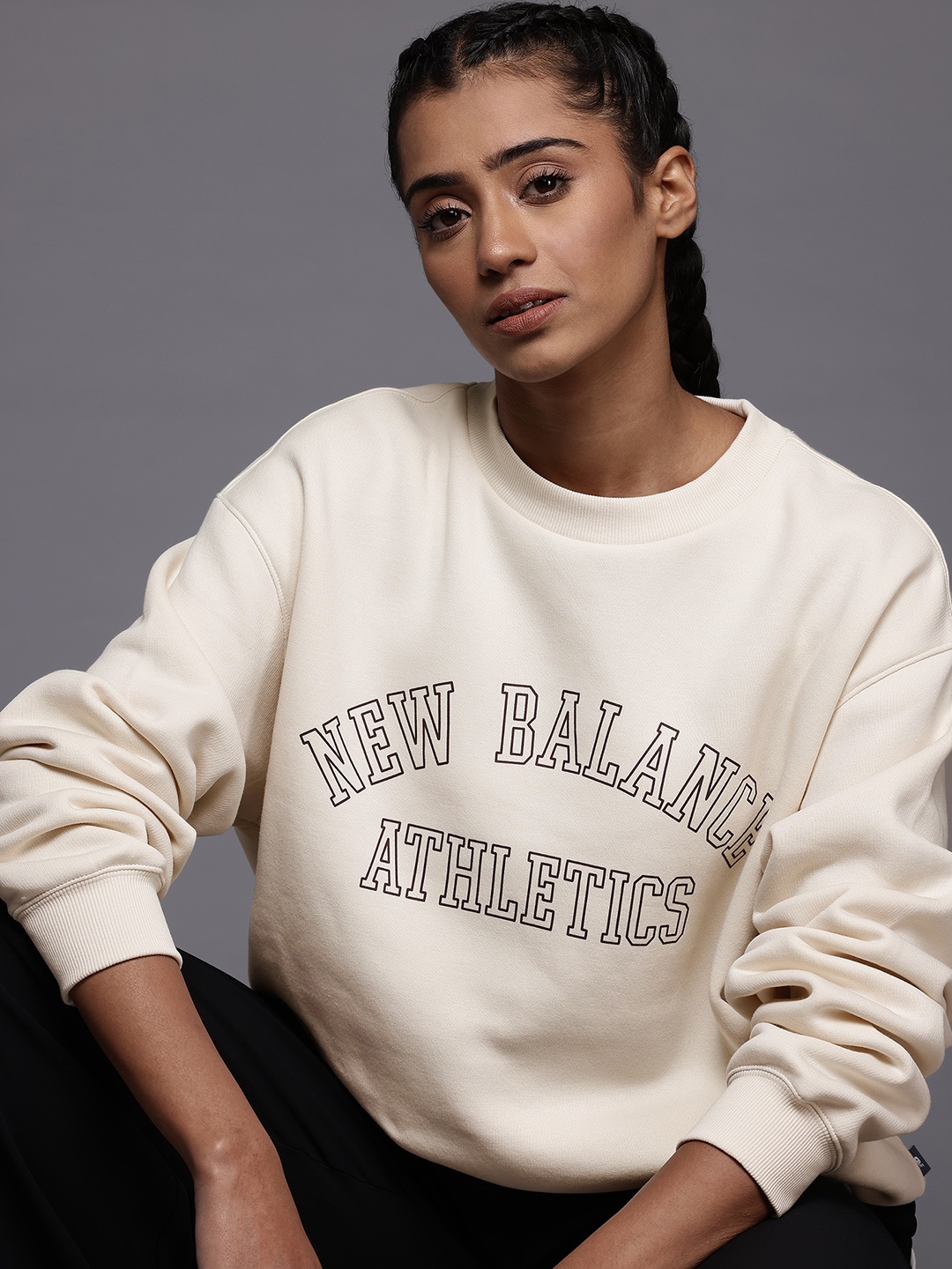 

New Balance Logo Printed Outdoor Sweatshirt, Cream