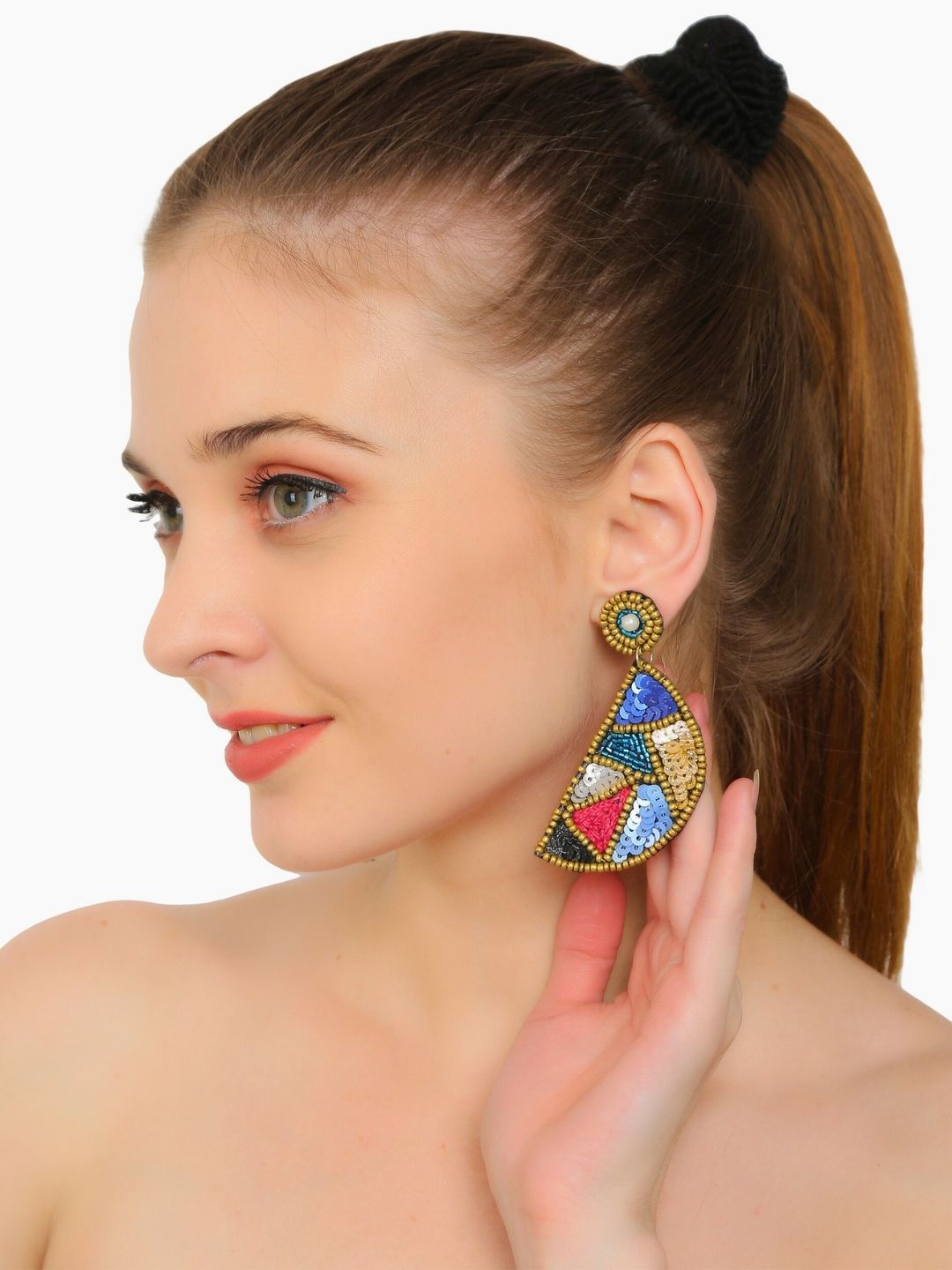 

VIVAZS Beaded Contemporary Drop Earrings, Red