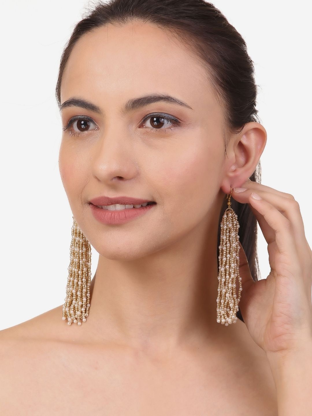 

VIVAZS Beaded Contemporary Tasselled Drop Earrings, Gold