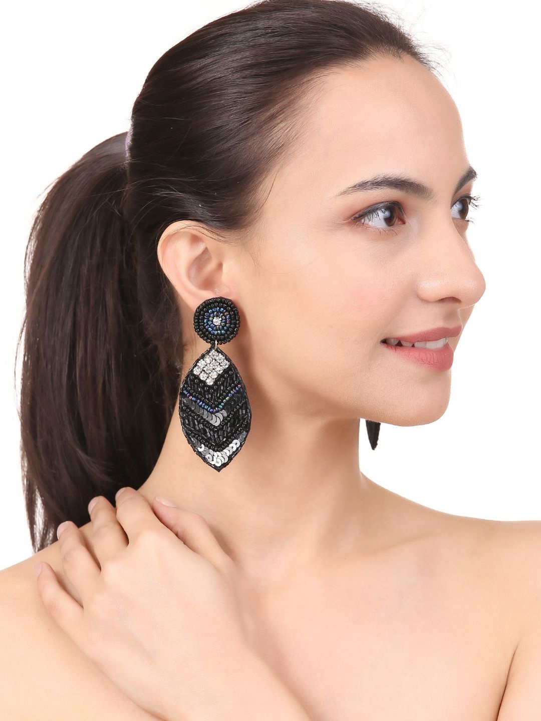 

VIVAZS Contemporary Beaded Drop Earrings, Black