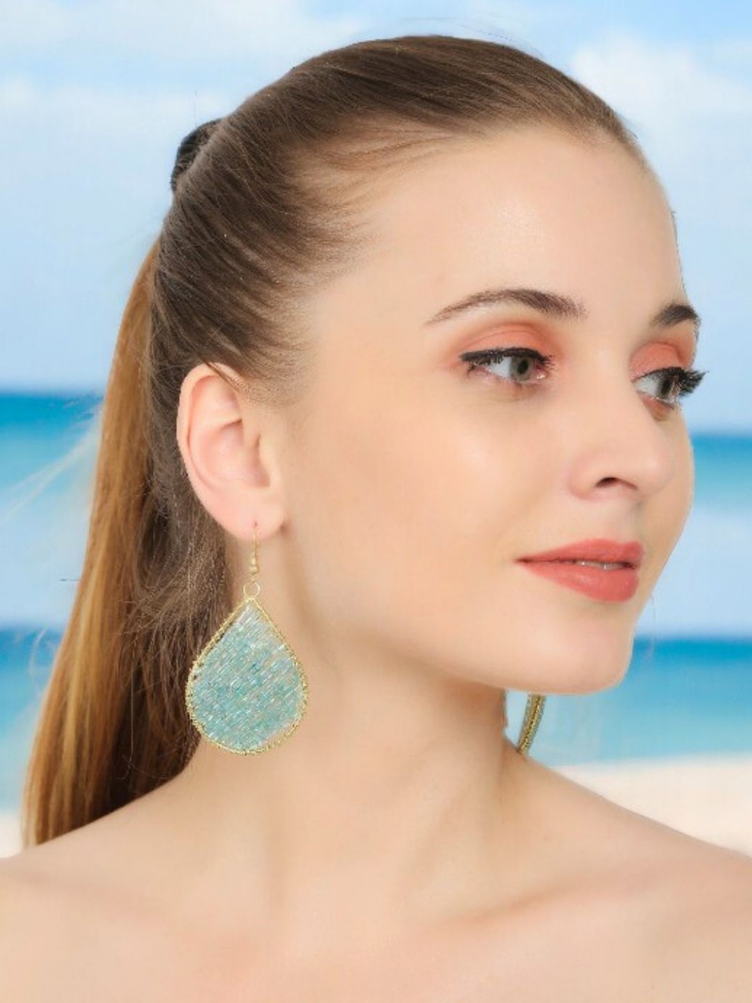 

VIVAZS Chic Beaded Teardrop Shaped Indian Style Drop Earrings, Gold