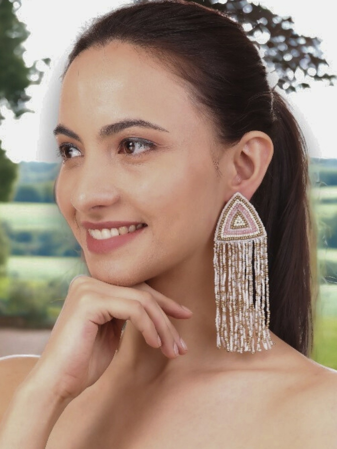

VIVAZS Beaded Contemporary Tasselled Drop Earrings, Gold