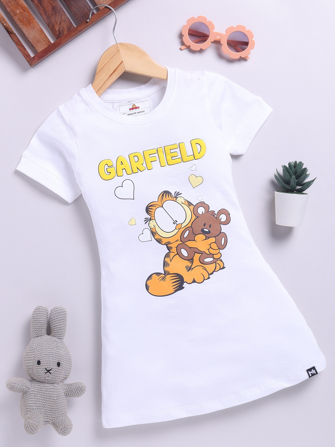 

YK X Minute Mirth Garfield Print Cotton T-shirt Dress, White